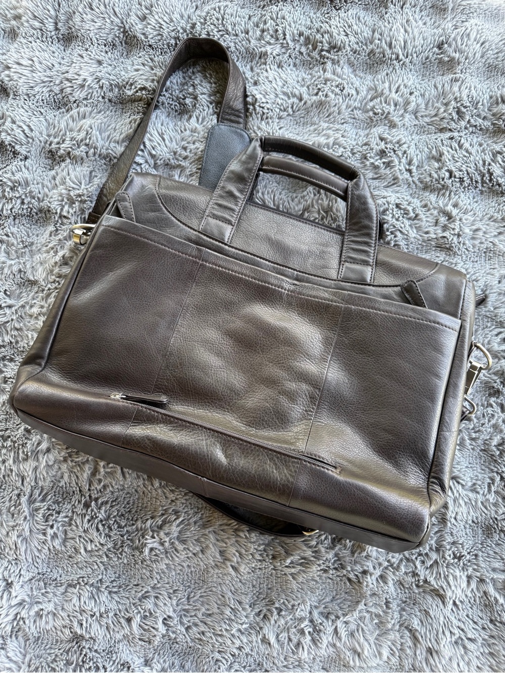 Levenger Laptop Messenger Bag Briefcase Brown Pebbled Leather Crossbody Shoulder - Picture 11 of 16
